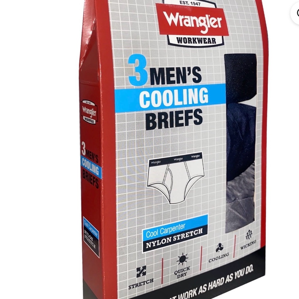 NWT Wrangler Workwear Men's Carpenter Cooling Briefs 3-Pack Nylon Stretch - Picture 3 of 8